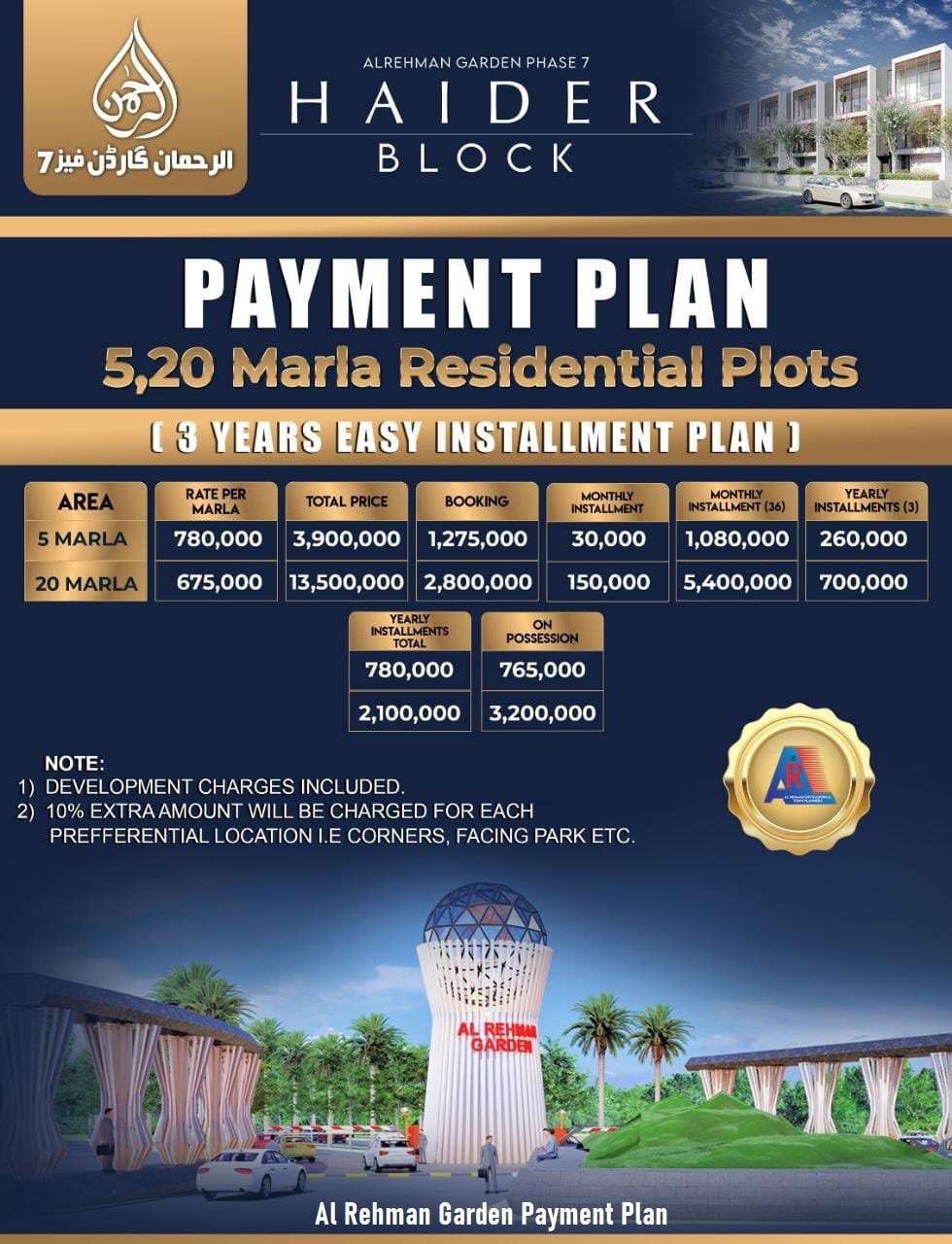 Al Rehman Garden Lahore Payment Plan